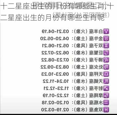 十二星座出生的月份有哪些生肖,十二星座出生的月份有哪些生肖呢