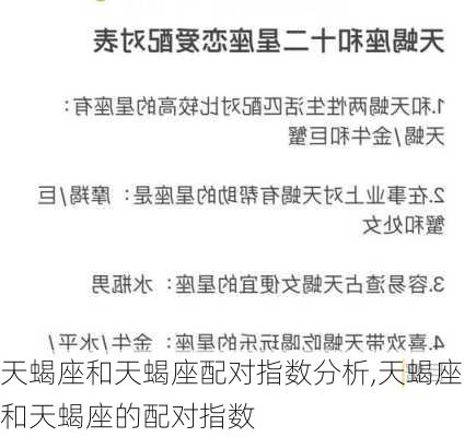 天蝎座和天蝎座配对指数分析,天蝎座和天蝎座的配对指数