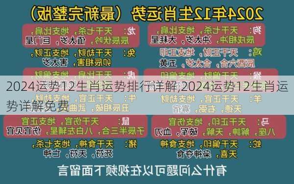 2024运势12生肖运势排行详解,2024运势12生肖运势详解免费