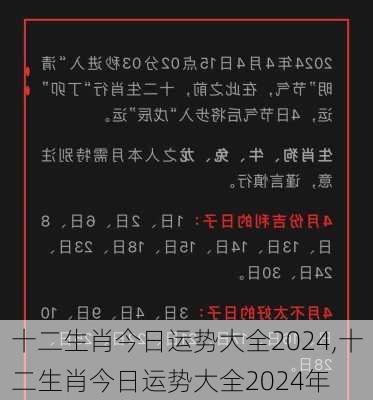 十二生肖今日运势大全2024,十二生肖今日运势大全2024年