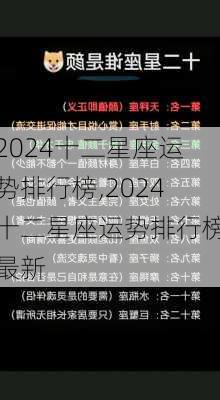 2024十二星座运势排行榜,2024十二星座运势排行榜最新