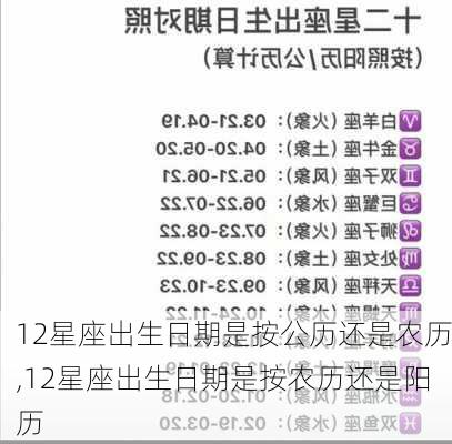 12星座出生日期是按公历还是农历,12星座出生日期是按农历还是阳历